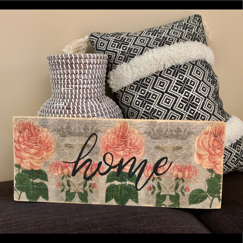 Rustic Shabby Chic "Home" Sign with Floral Design - Picture 1 of 5